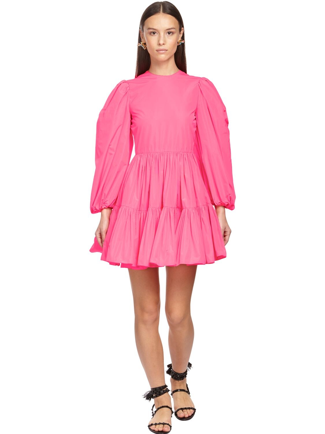 VALENTINO RUFFLED TECHNICAL TAFFETA MINI DRESS,71IAE6001-UJG30