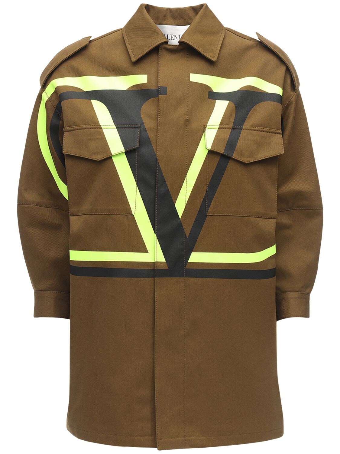 Valentino Go Logo Cotton Canvas Field Jacket In Military Green