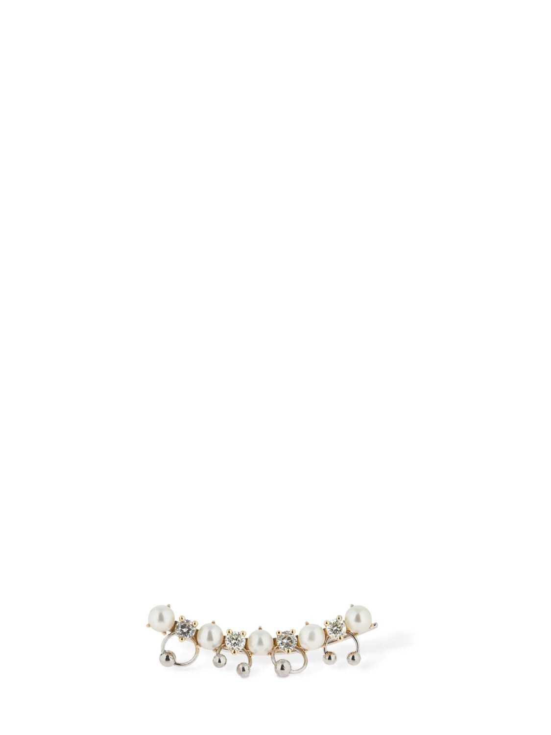 Delfina Delettrez Diamond & Pearl Mono Ear Jacket In Crystal,pearl