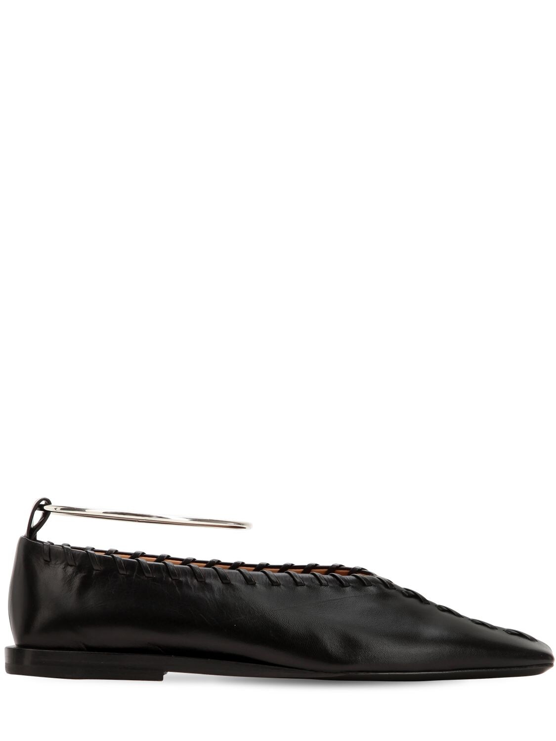 JIL SANDER 10毫金属踝镯缝线皮革平底鞋,71IAFX018-MTEWMZA1