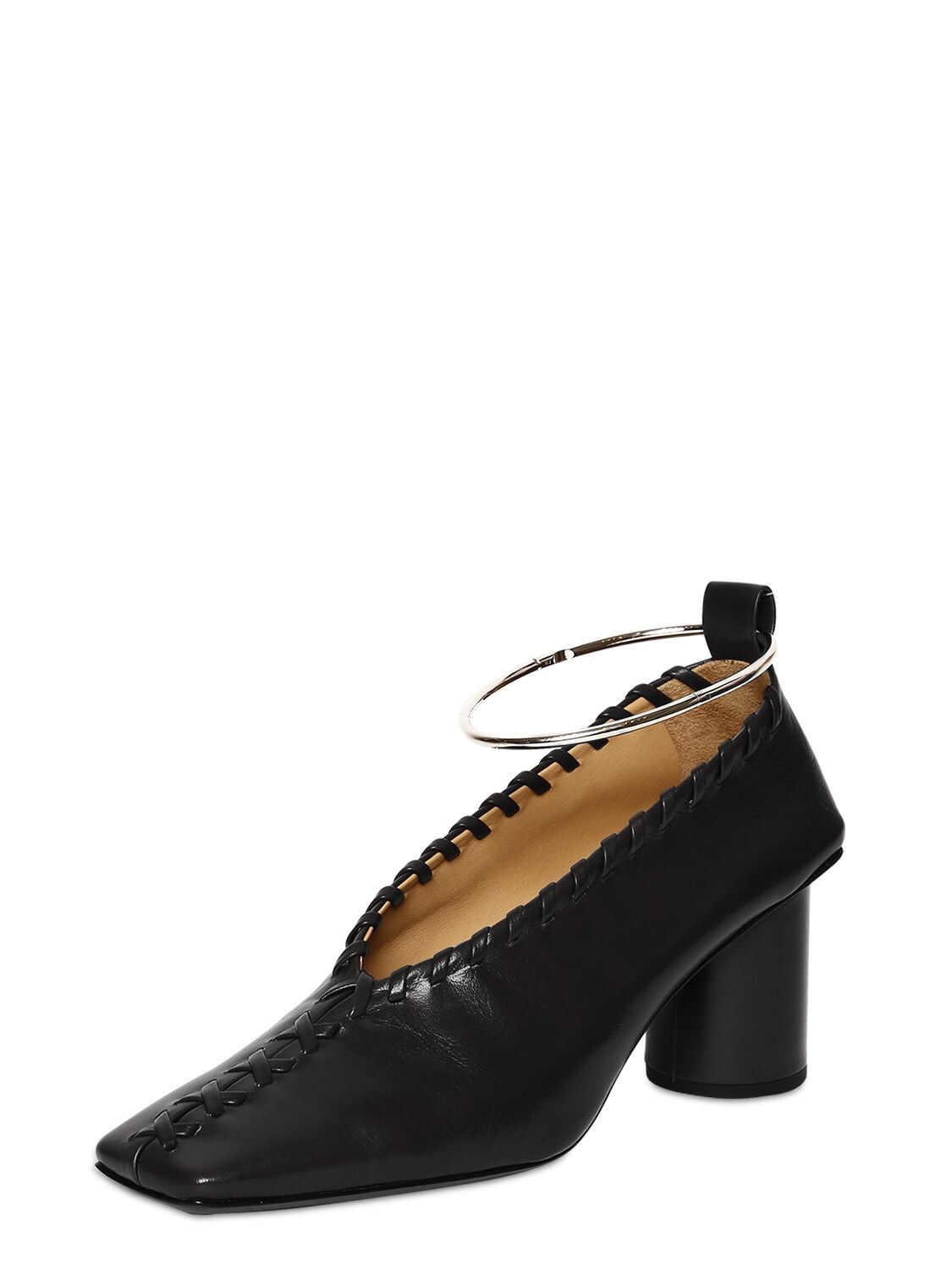 Jil Sander Whipstitched Square-toe Leather Pumps In 001 Black | ModeSens