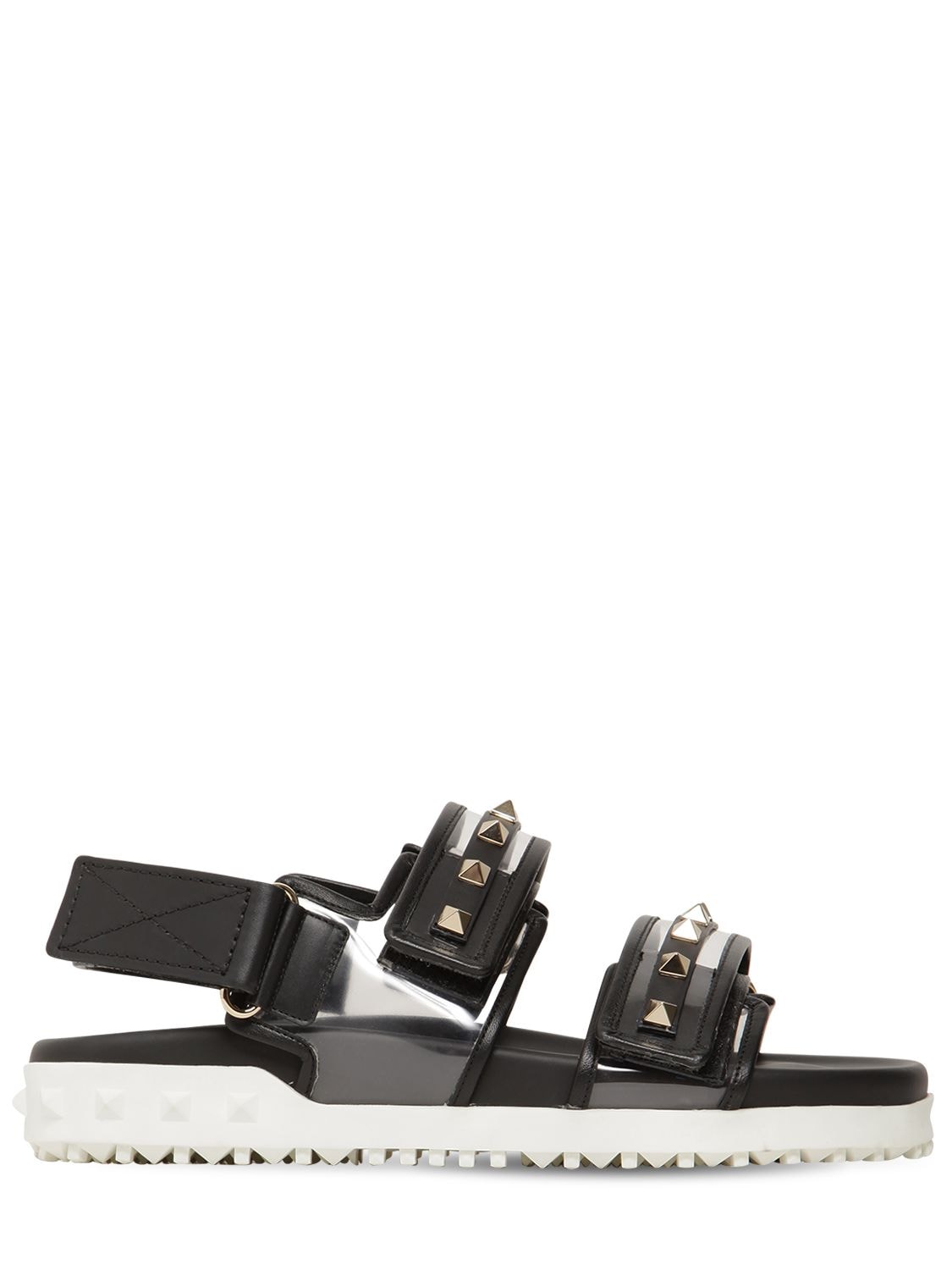 Valentino Garavani 20mm Rockstud Rubber Leather Sandals In Black