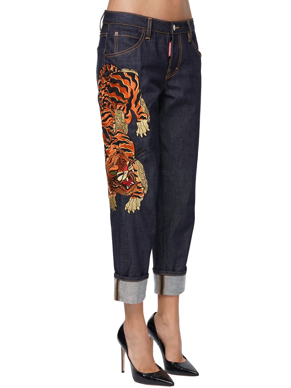 DSQUARED2 HOCKNEY DENIM JEANS W/TIGER PATCH,71IAGF069-NDCW0