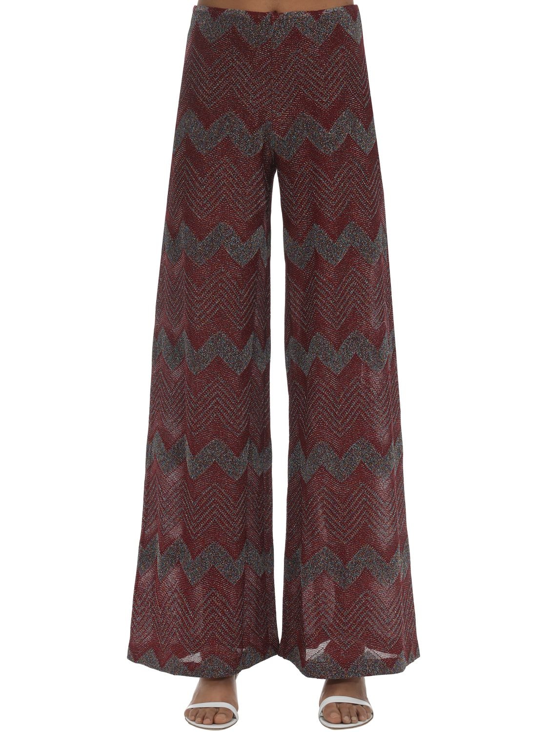 M Missoni Zig Zag Lurex Knit Flared Pants In Bordeaux