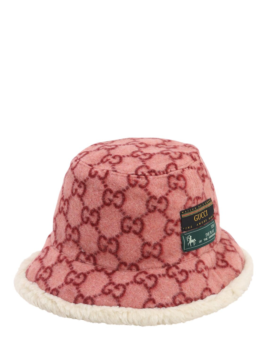 Gucci Gg人造皮草&羊毛帽子 In Pink
