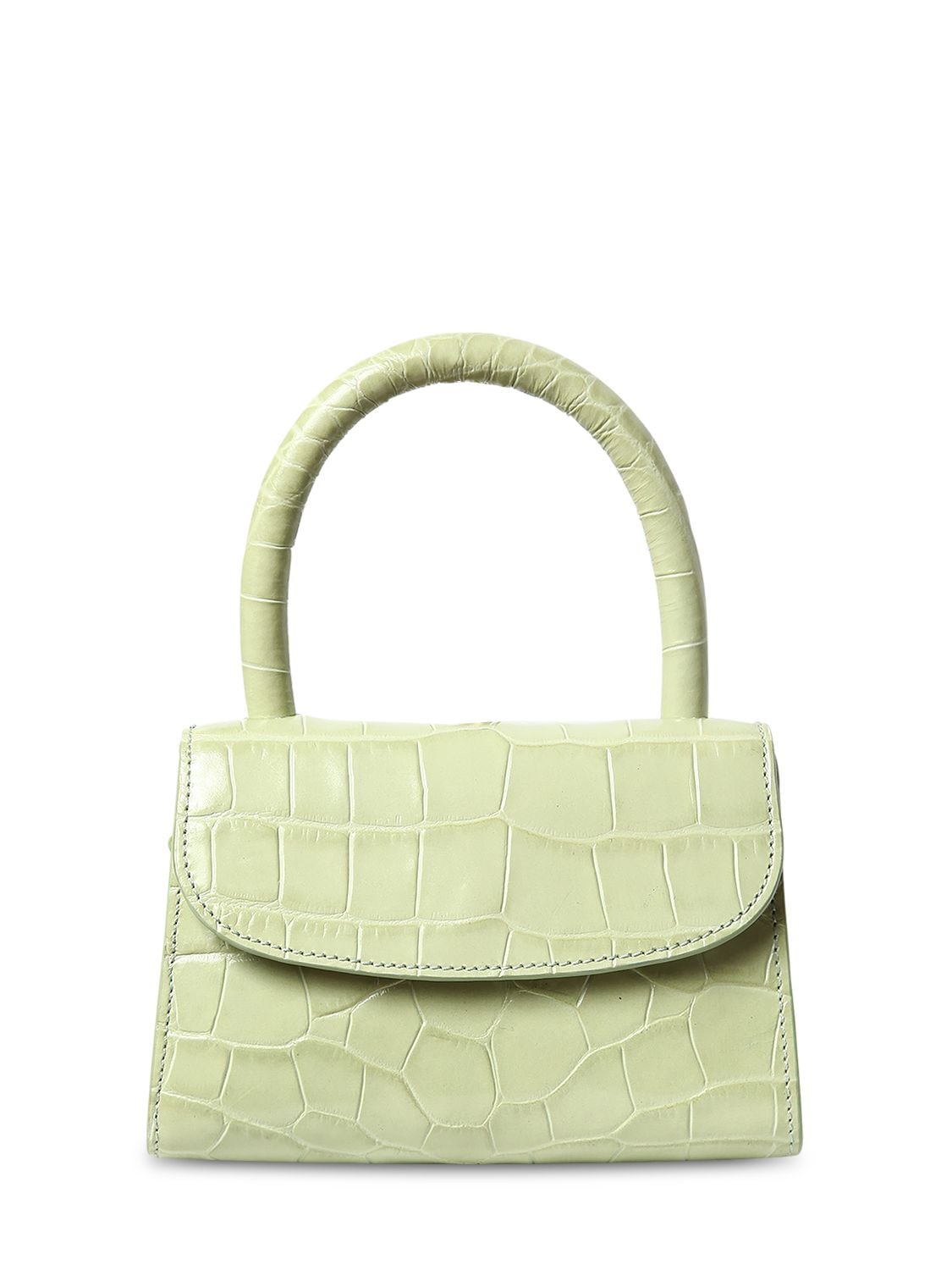 By Far Mini Croc Embossed Leather Bag In Sage Green