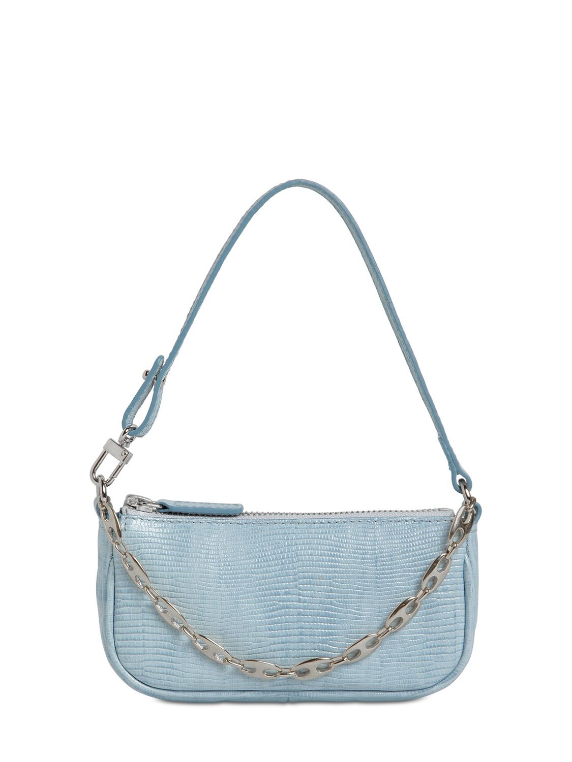 By Far 'mini Rachel' Lizard Embossed Leather Shoulder Bag In Blue