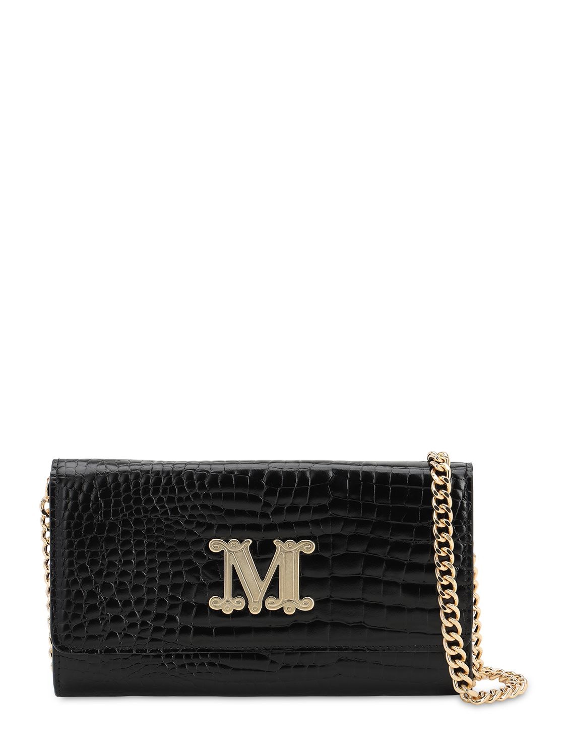 Max Mara Con 14 Embossed Leather Chain Wallet In Black | ModeSens