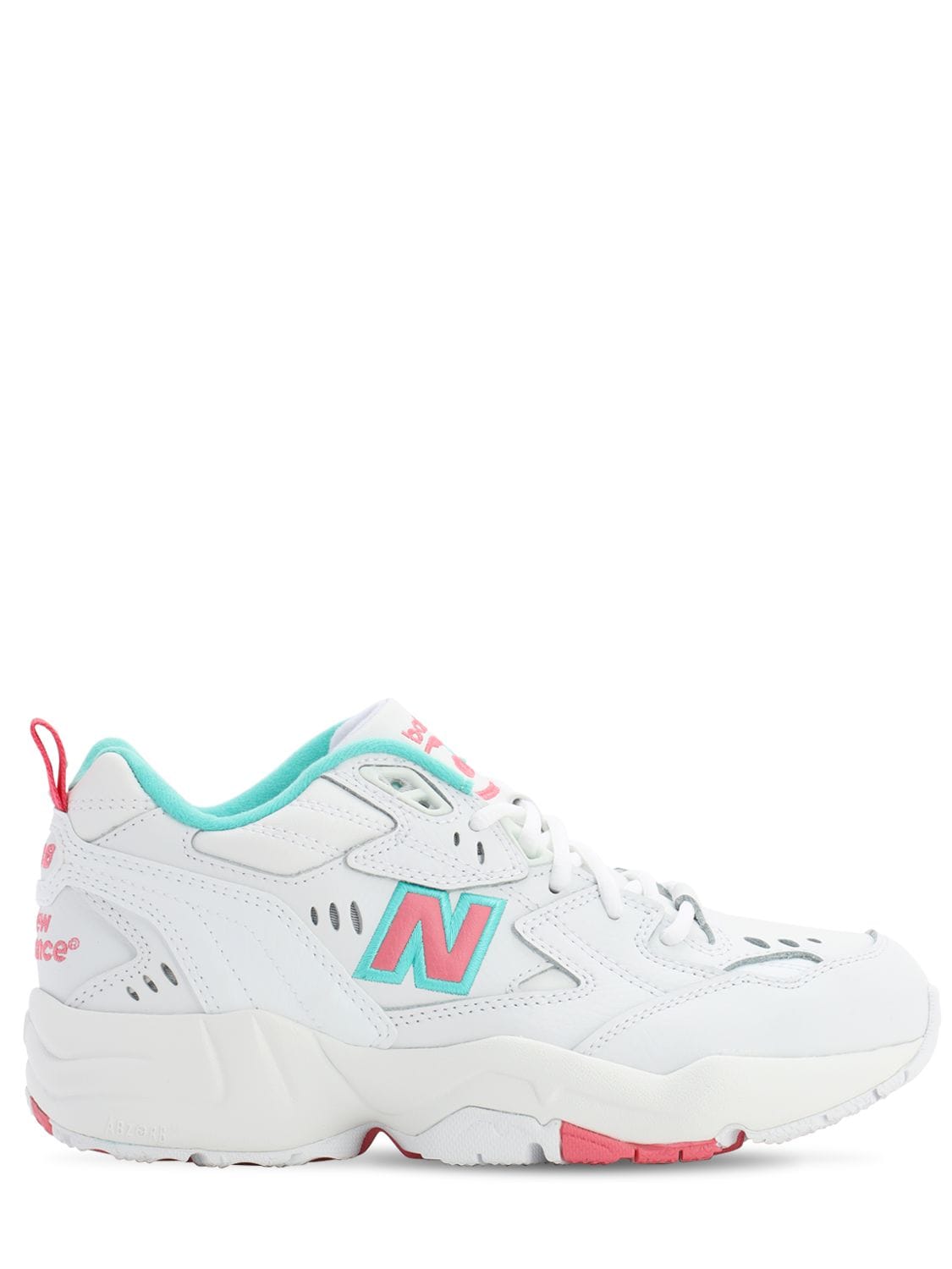New Balance 608 White With Pink And Green Chunky Sneakers-multi In White,pink