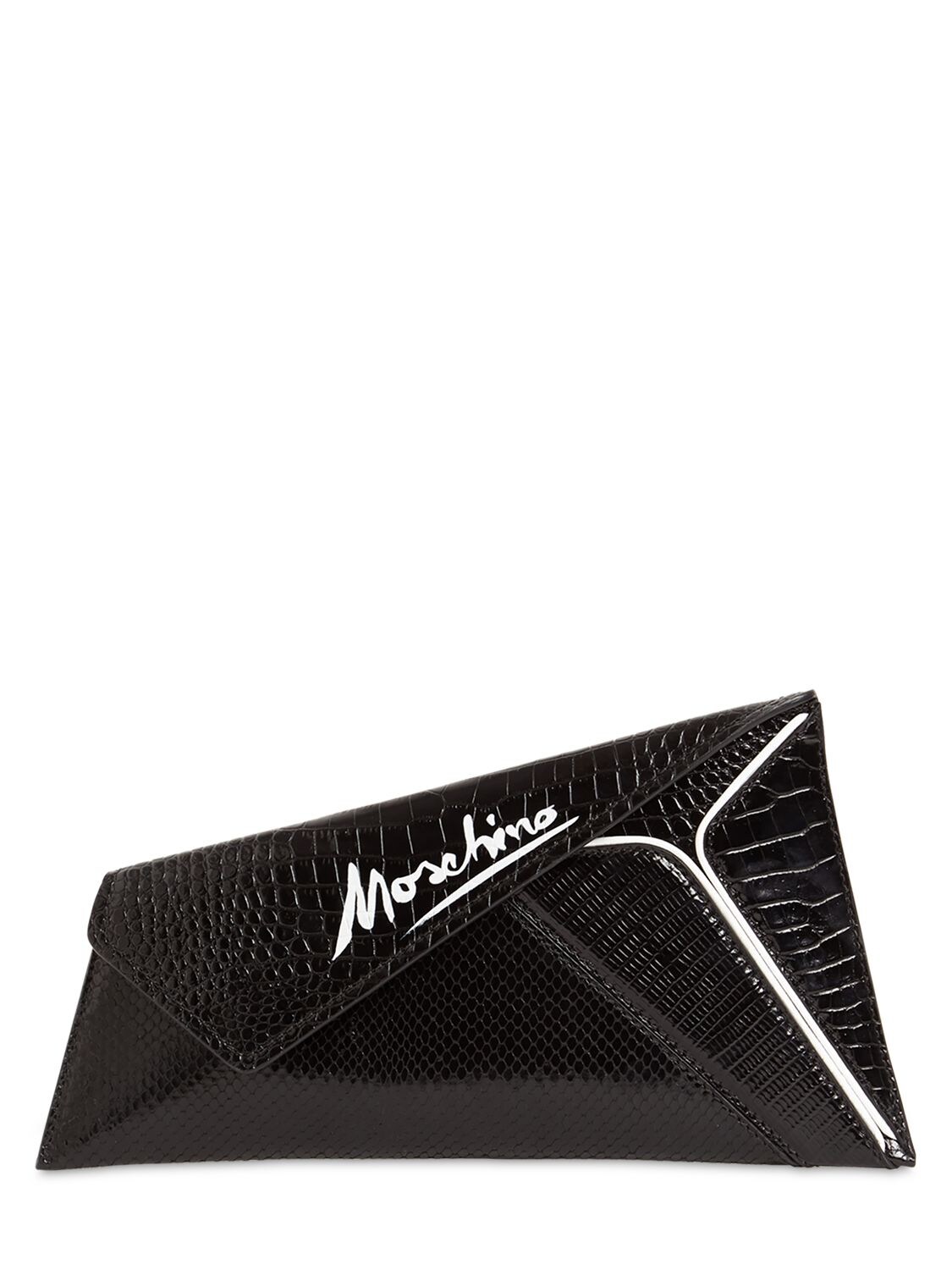 Moschino Printed Leather Clutch In Black