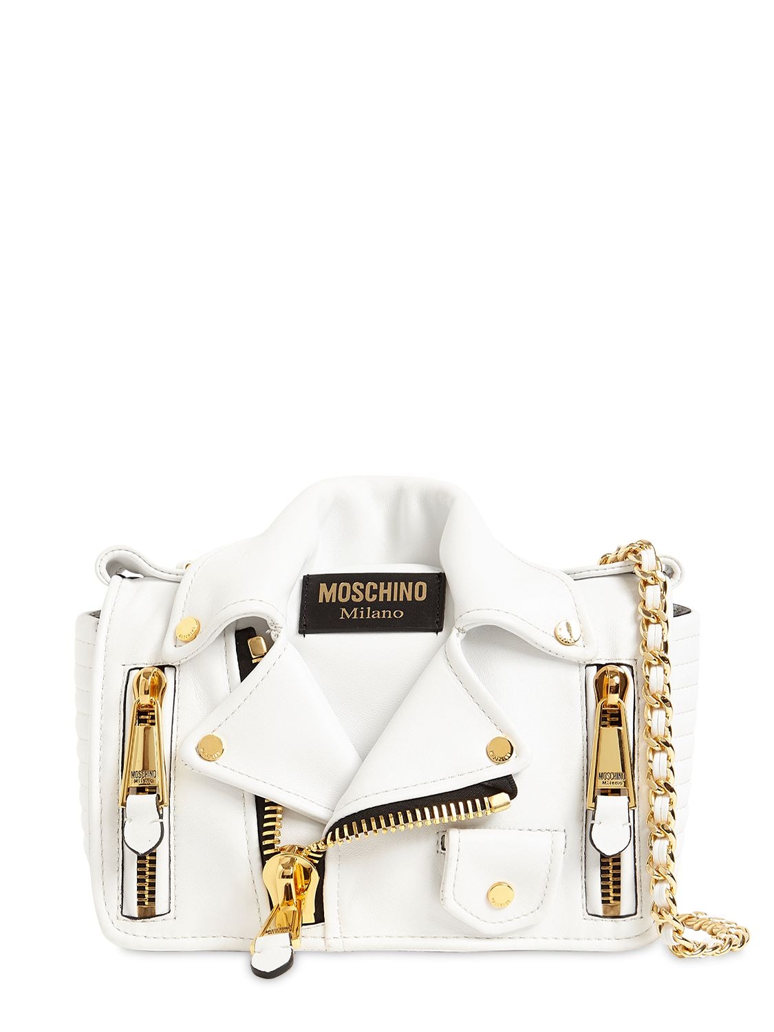 Moschino Biker Leather Shoulder Bag In White