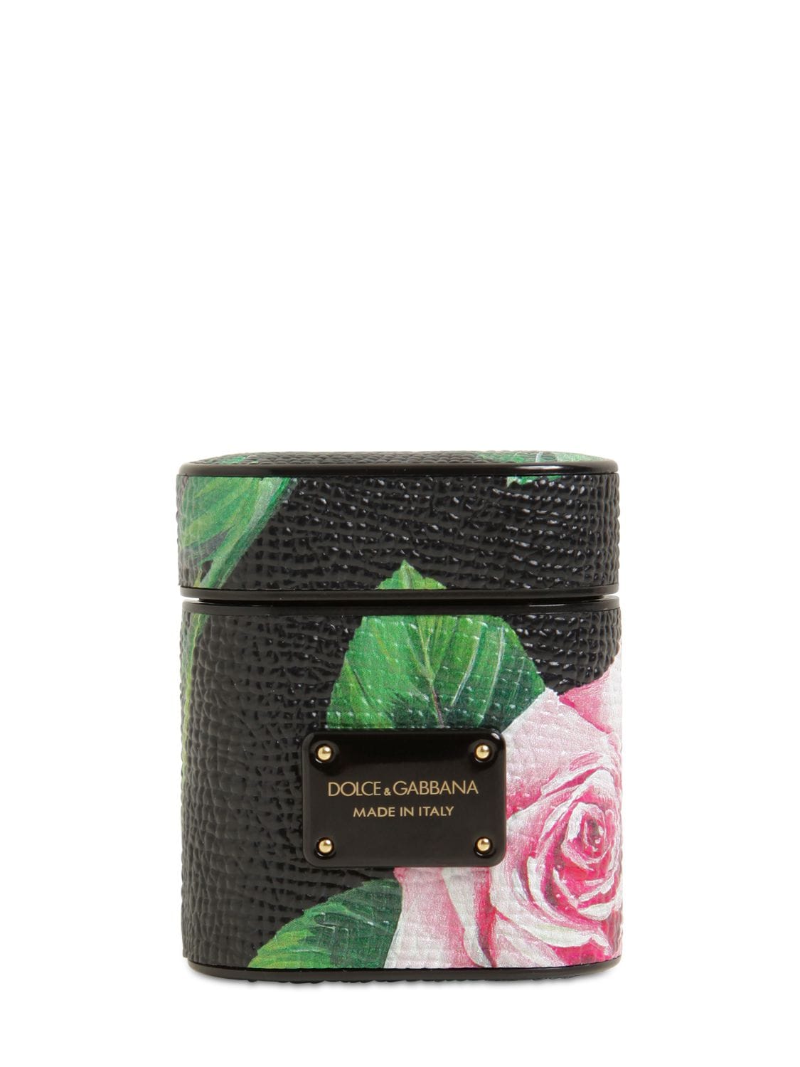 Dolce & Gabbana Printed Leather Airpod Case In Rose,black