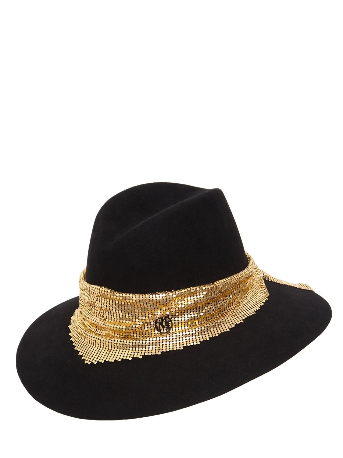 Maison Michel Kate Felt Hat W/ Chain Mesh In Black