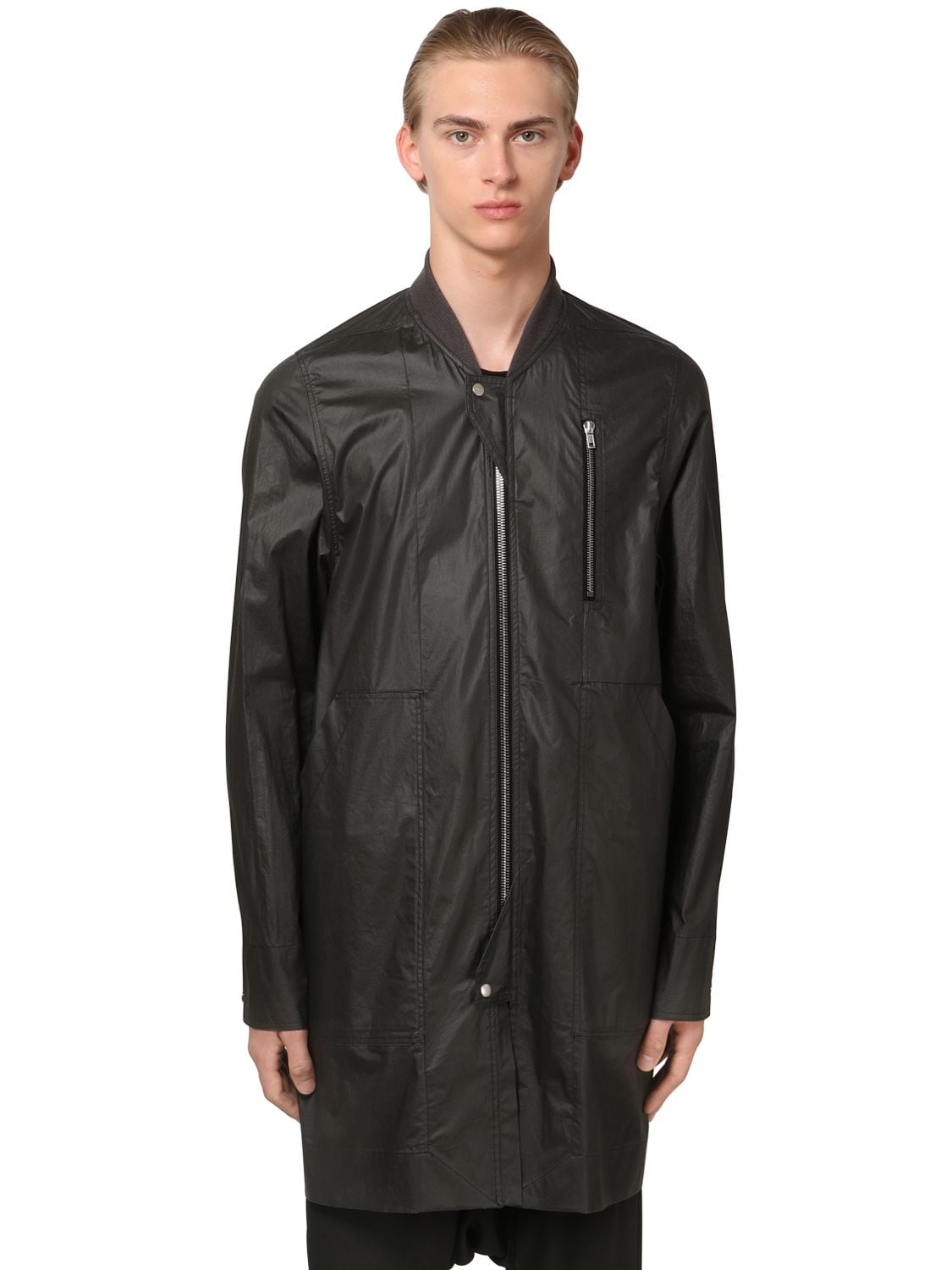 Rick Owens Zip-up Waxed Cotton Bomber Jacket In Black