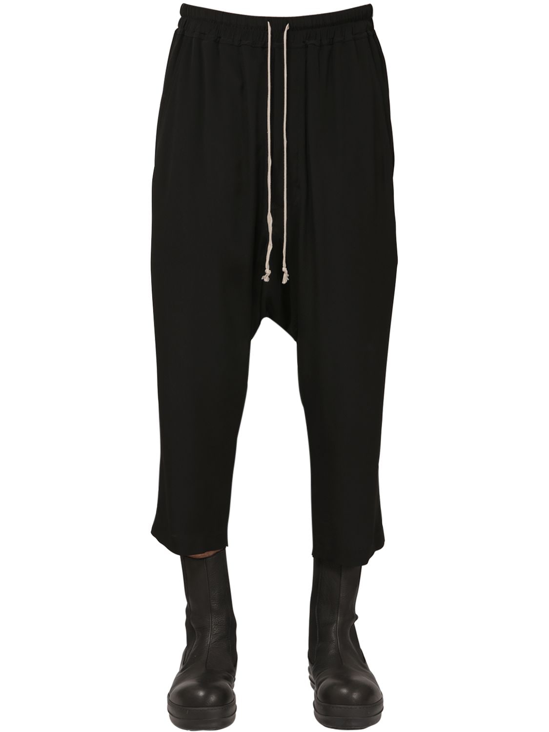 Rick Owens Cropped Silk & Acetate Pants In Black