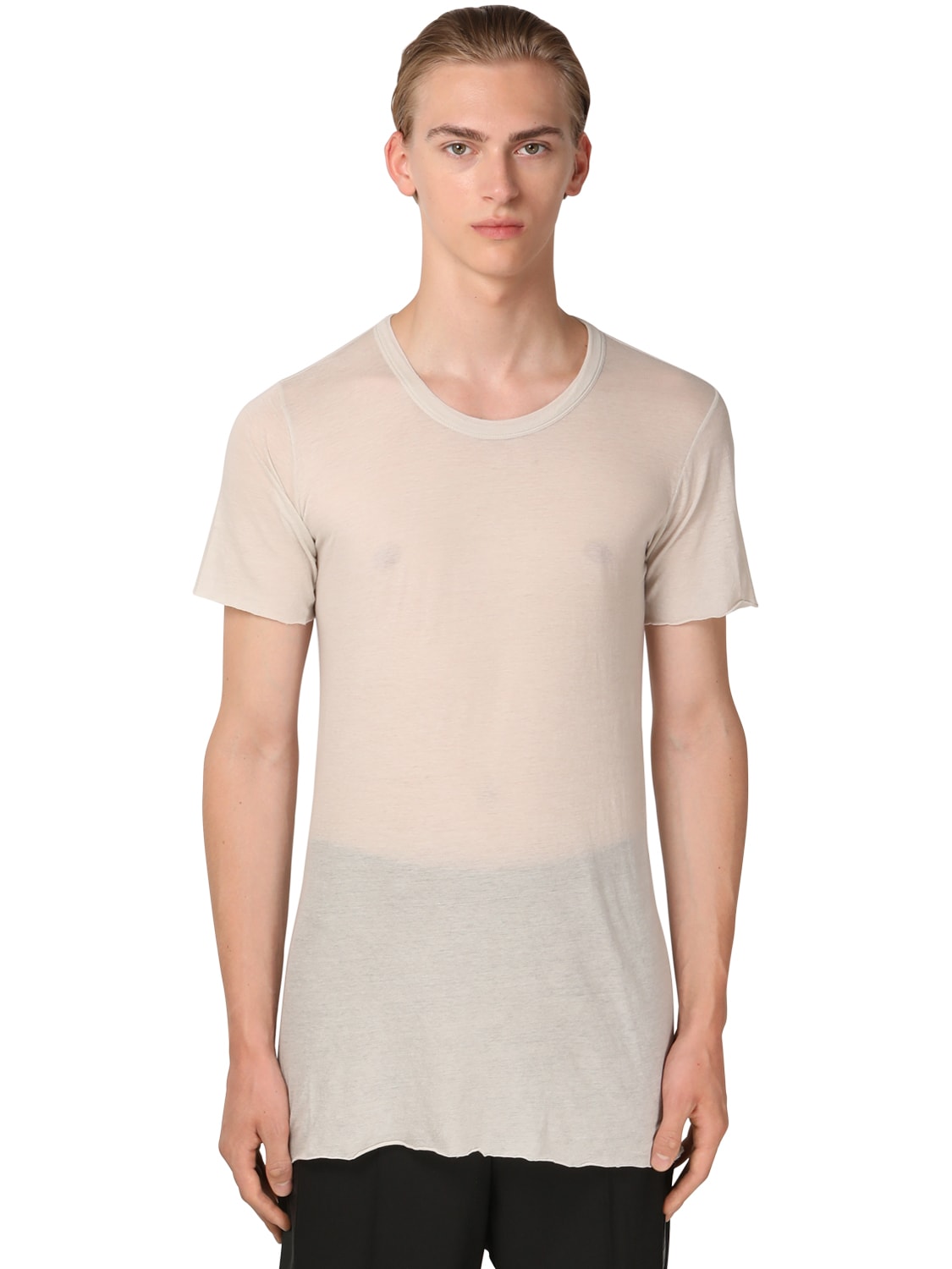Rick Owens Light Cotton Jersey T-shirt In Pearl