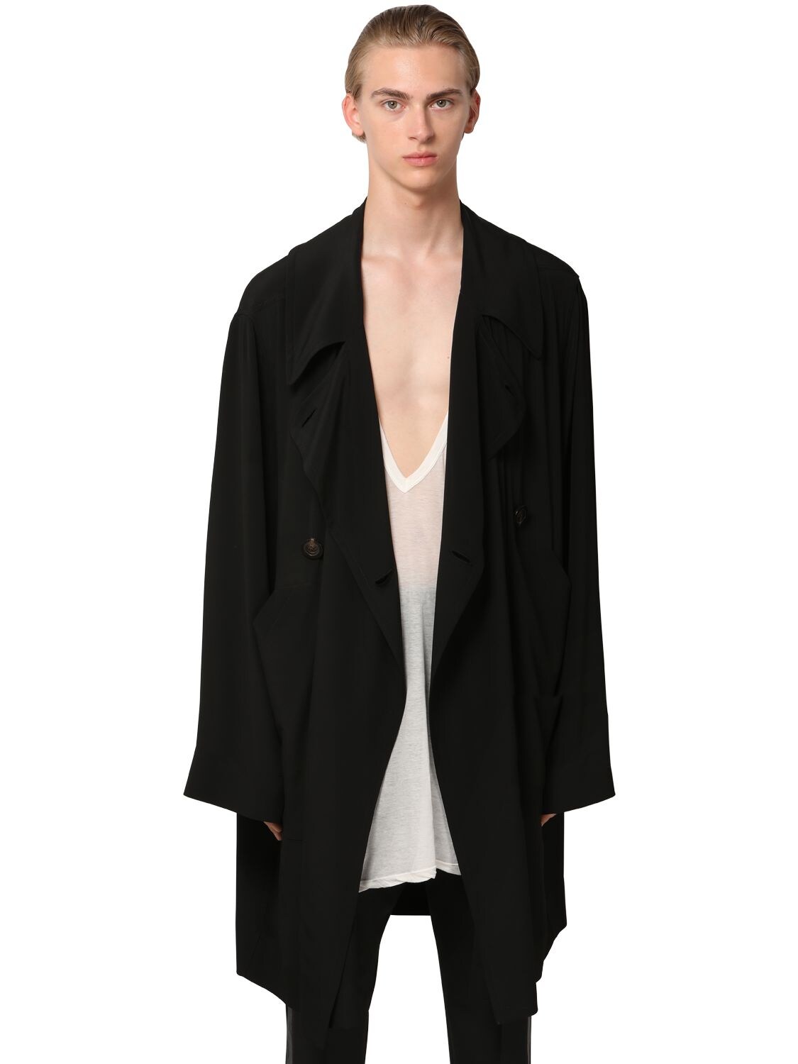 Rick Owens Double Breasted Acetate & Silk Parka In Black