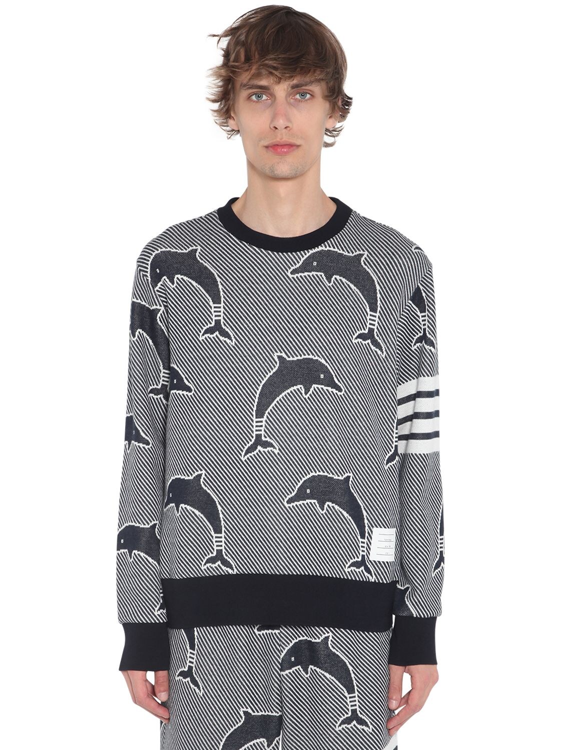 THOM BROWNE DOLPHIN COTTON JACQUARD SWEATSHIRT,71IATK010-NDE10