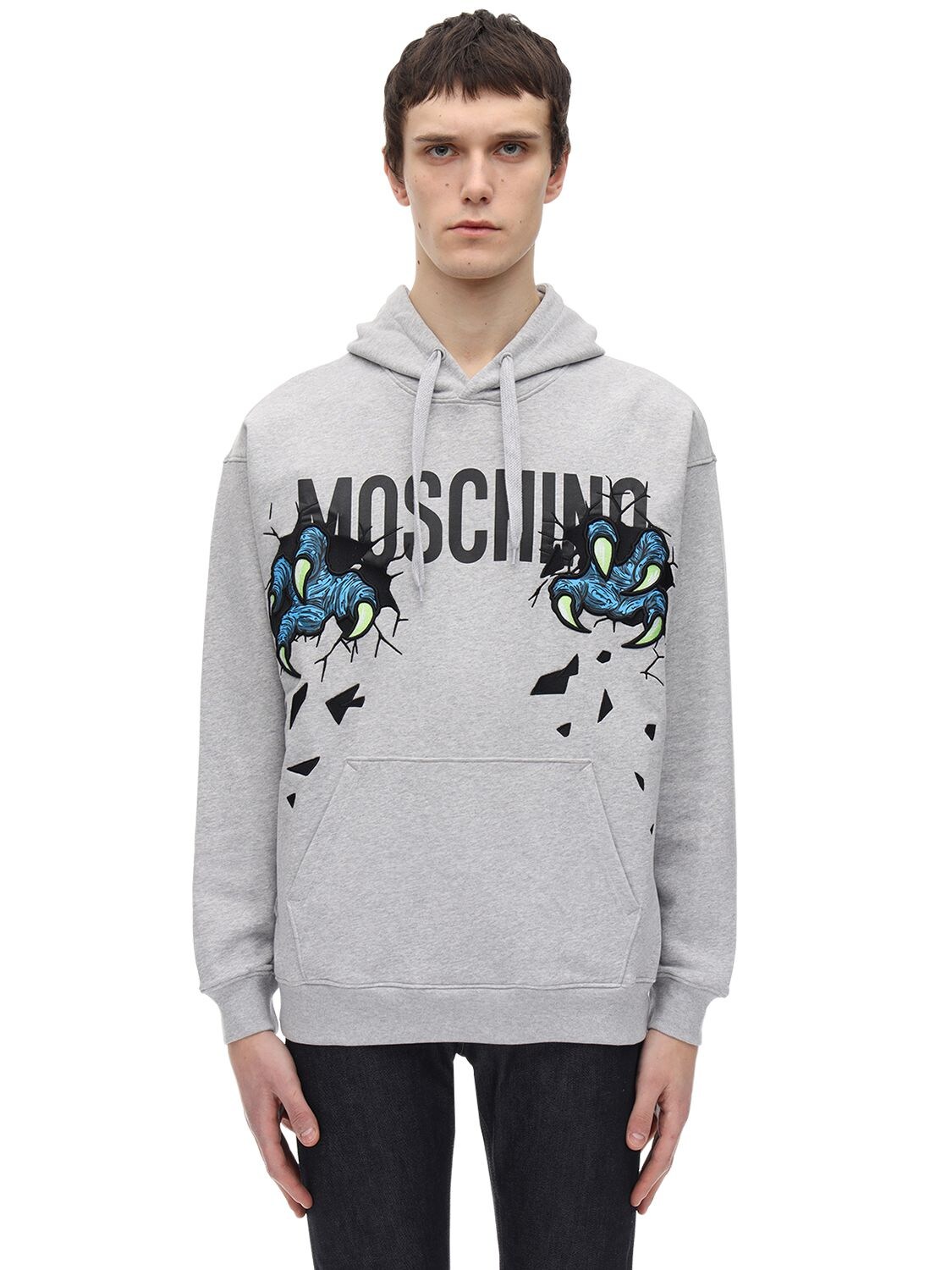 MOSCHINO DINOSAUR LOGO COTTON HOODIE,71IATN023-MTQ4NQ2