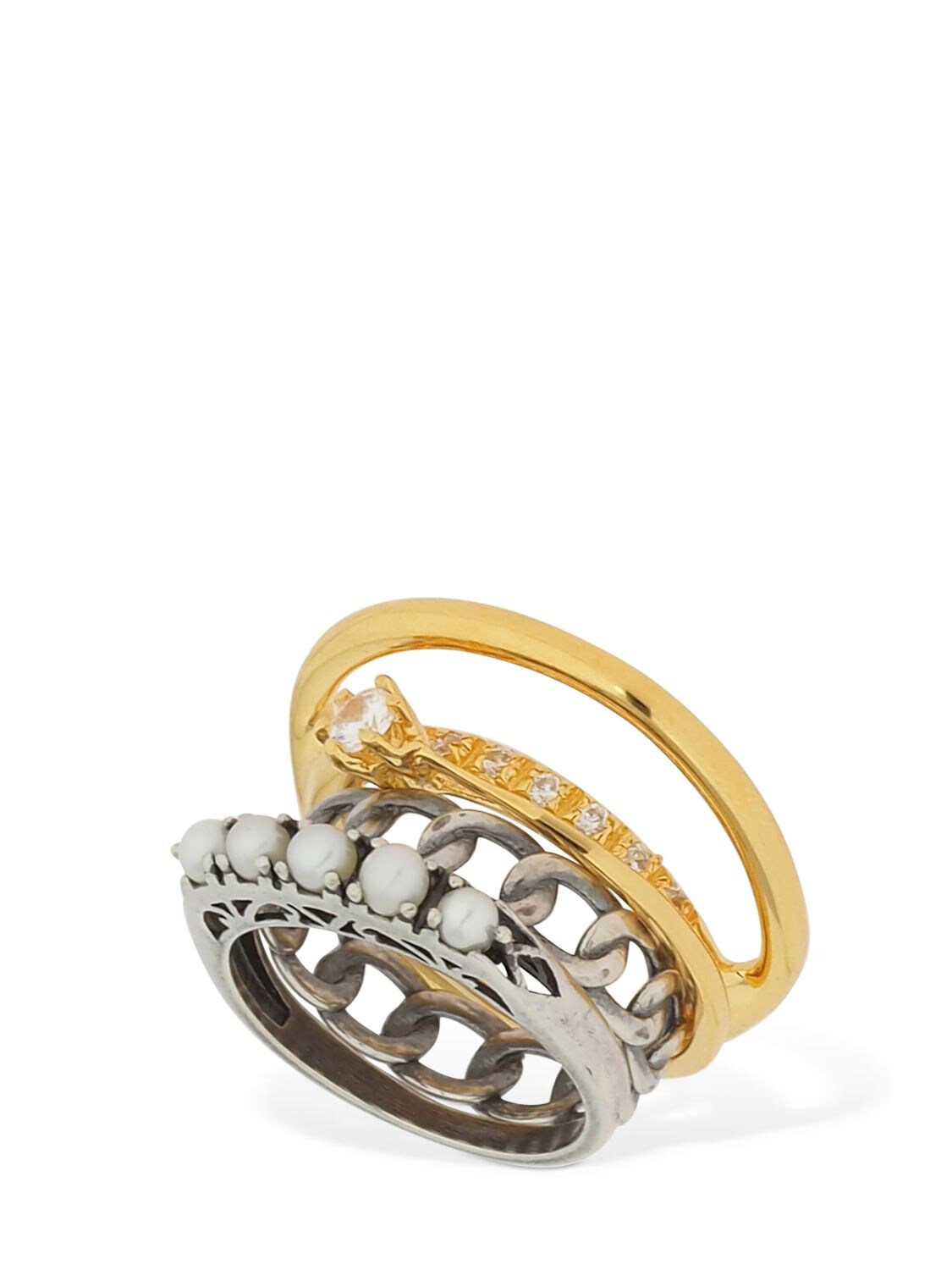 Iosselliani Set Of 4  Rings W/ Pearls & Crystals In Gold,silver