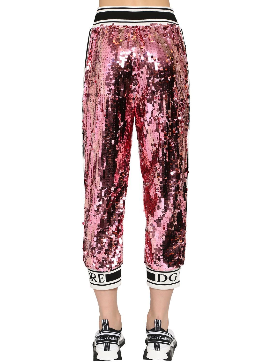 Dolce & Gabbana Sequined Sweatpants W/ Knit Side Bands In Pink | ModeSens