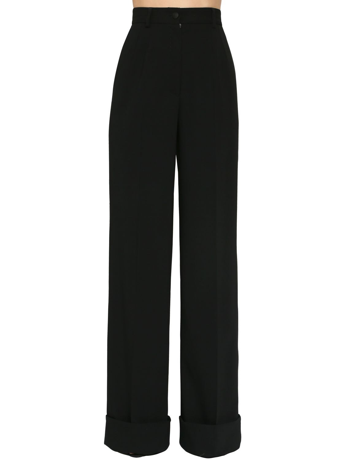 Dolce & Gabbana Stretch Gabardine Wool Wide Leg Pants In Black
