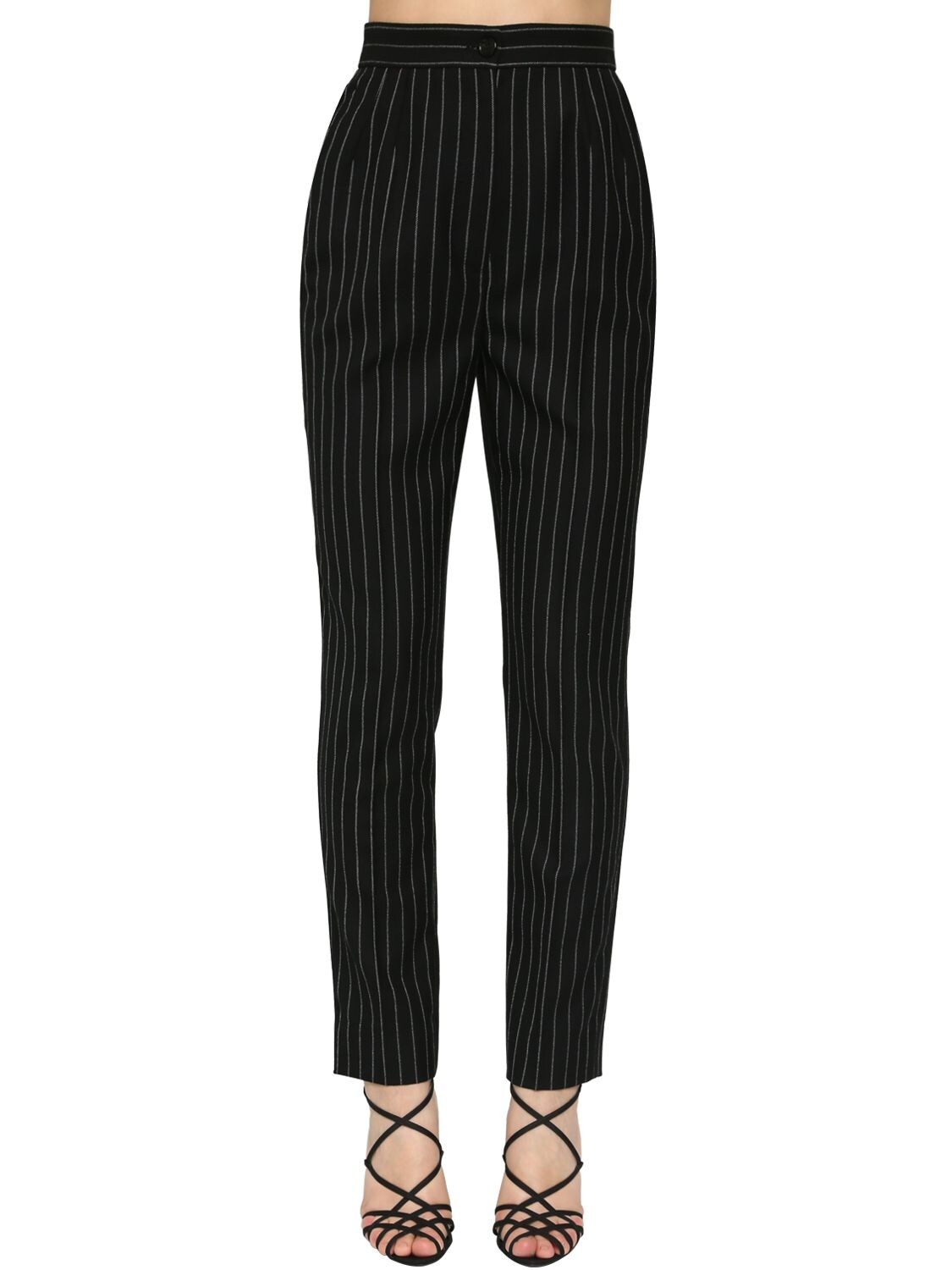 Dolce & Gabbana Pin Striped Straight Wool Leg Pants In Black