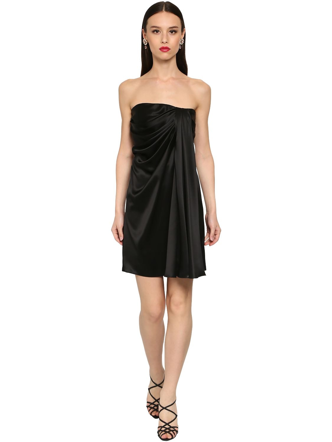 Dolce & Gabbana Strapless Draped Stretch-satin Mini Dress In Black |  ModeSens