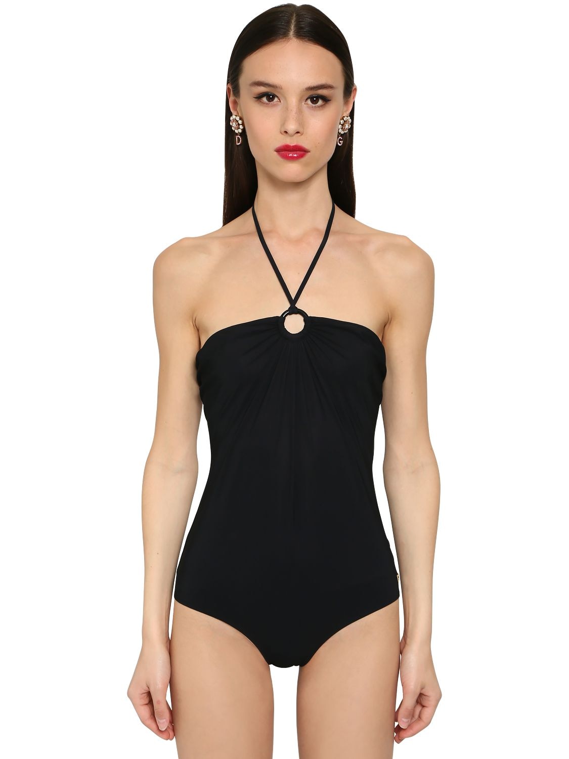 Dolce & Gabbana Jersey One Piece Swimsuit In Black