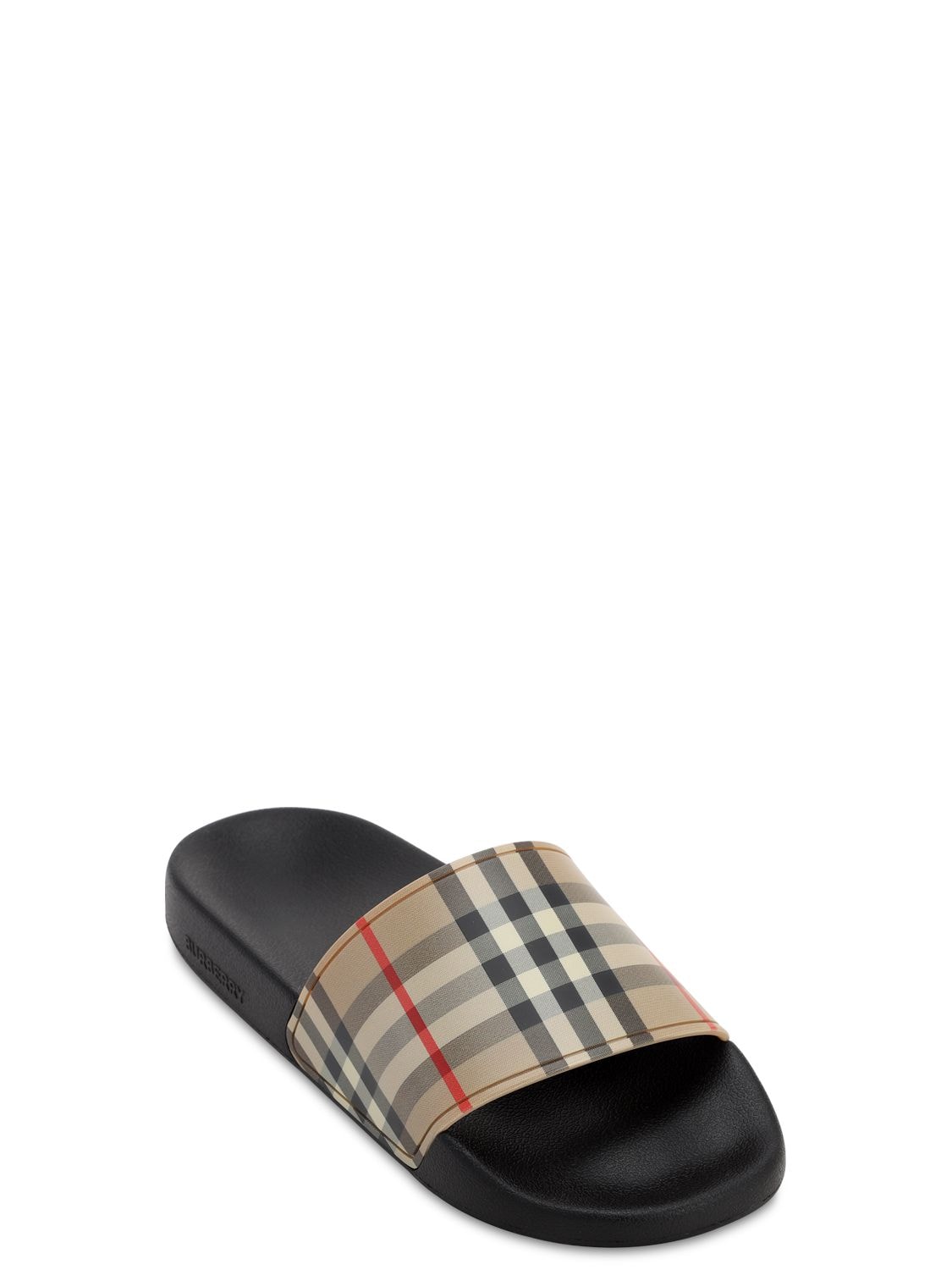 Shop Burberry Furley Check Tech Slide Sandals In Archive Beige