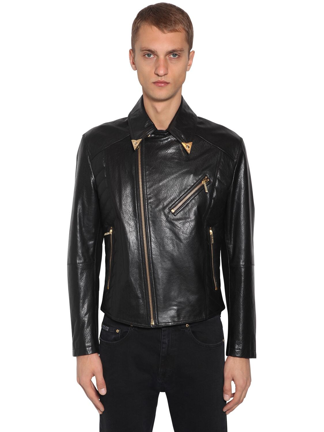 Versace Jeans Couture Leather Biker Jacket In Schwarz | ModeSens