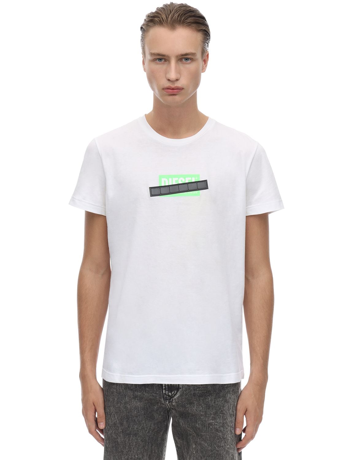 Diesel Printed Cotton Jersey T-shirt In White