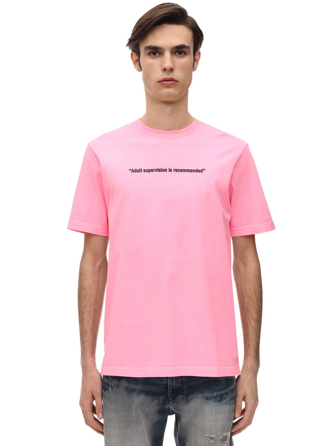 Diesel Printed Neon Cotton Jersey T-shirt In Pink