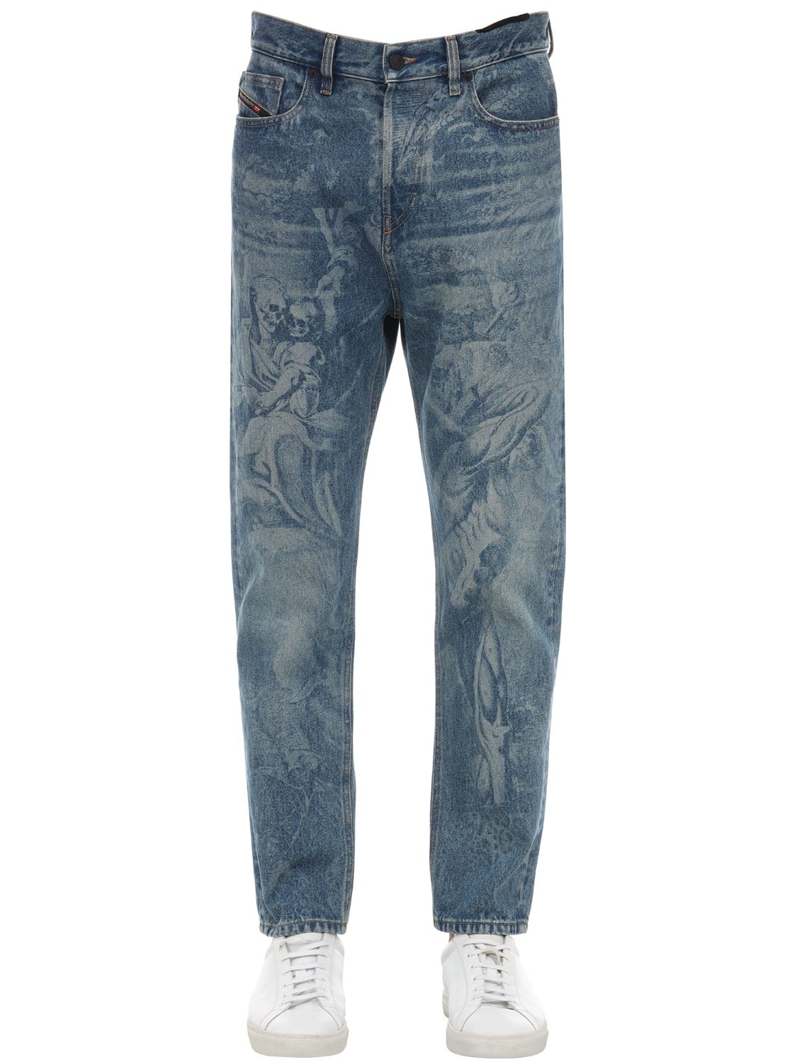 DIESEL D-VIDER-SP4 PRINTED COTTON DENIM JEANS,71IBQT029-MDE1