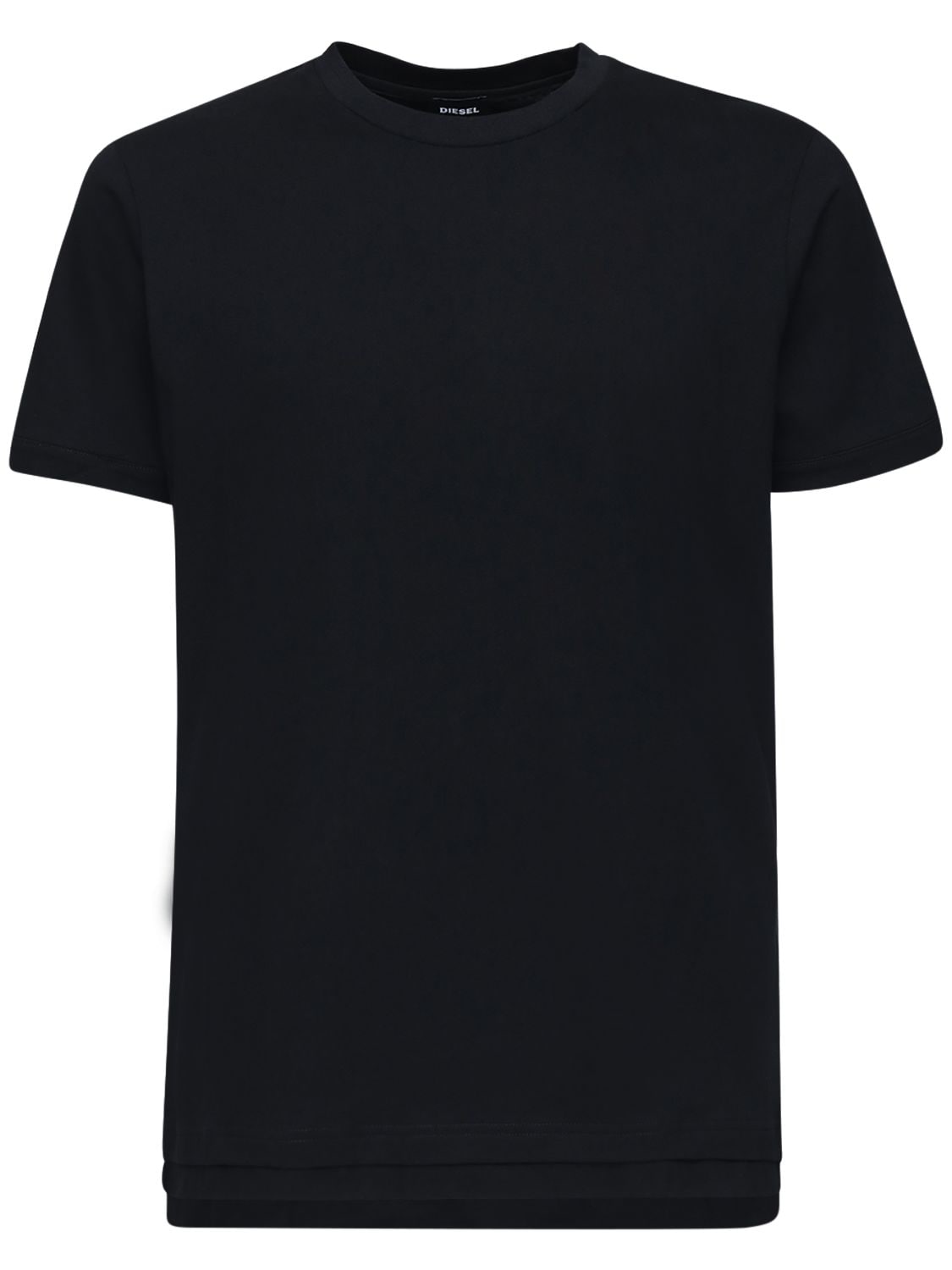 Diesel Crewneck Jersey T-shirt W/ Layered Hem In Black