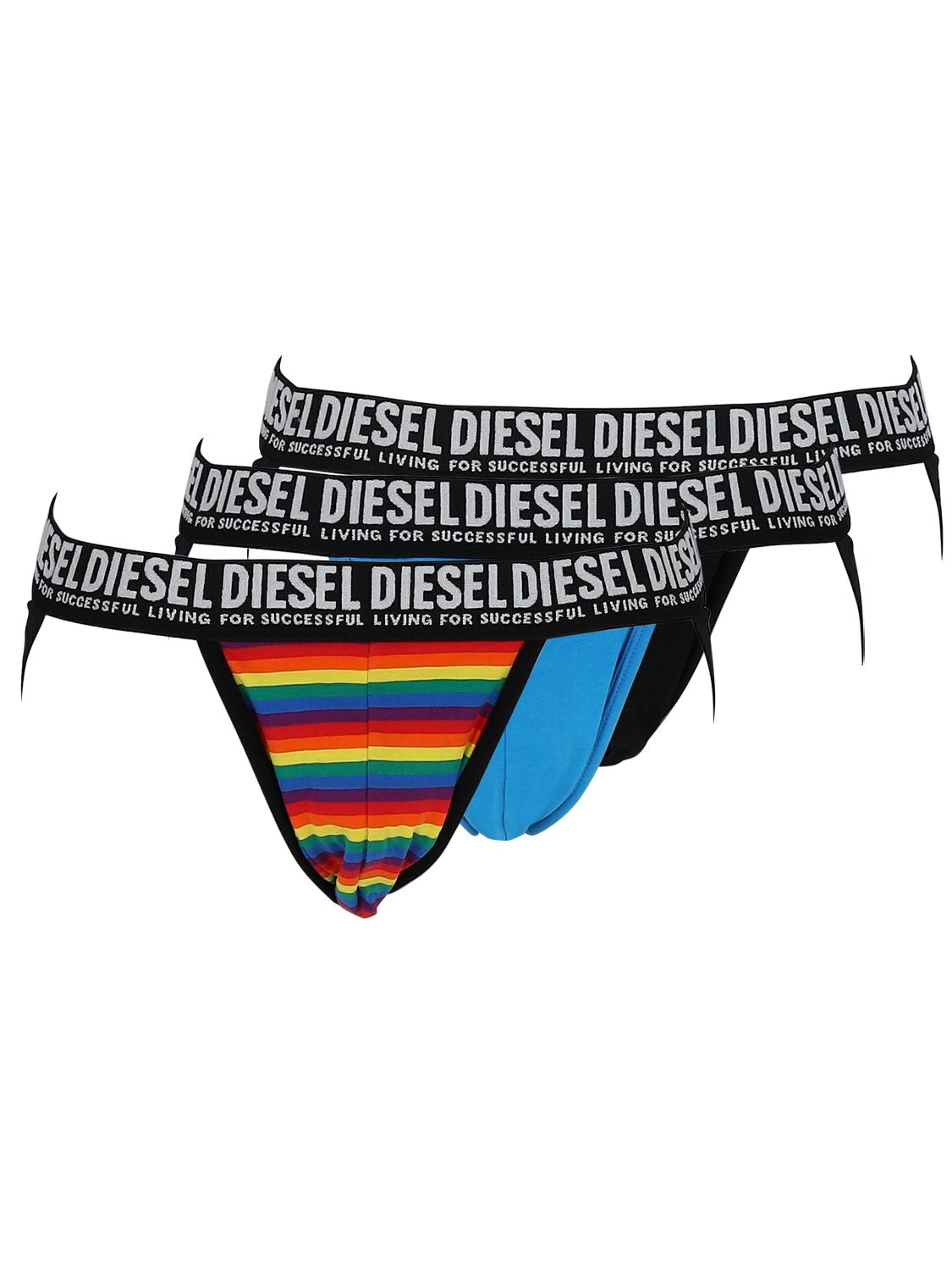 Diesel 3条装弹力棉质三角内裤 In Multi,blue,black