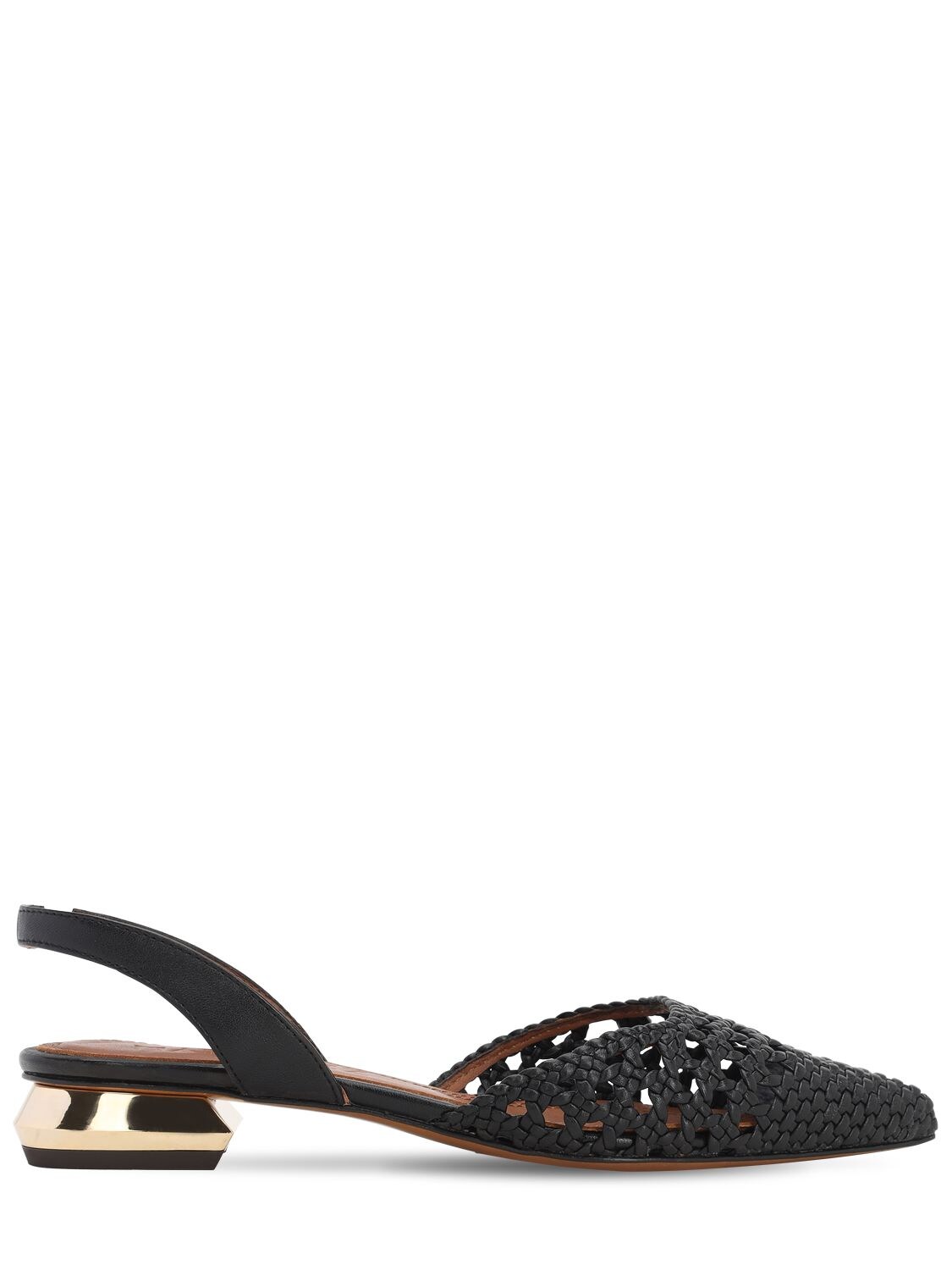 Souliers Martinez 30mm Woven Leather Sling Back Flats In Black