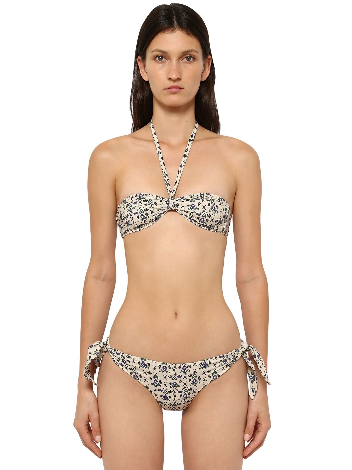 Isabel Marant Étoile Starla Printed Lycra Bandeau Bikini Top In Ecru,multi
