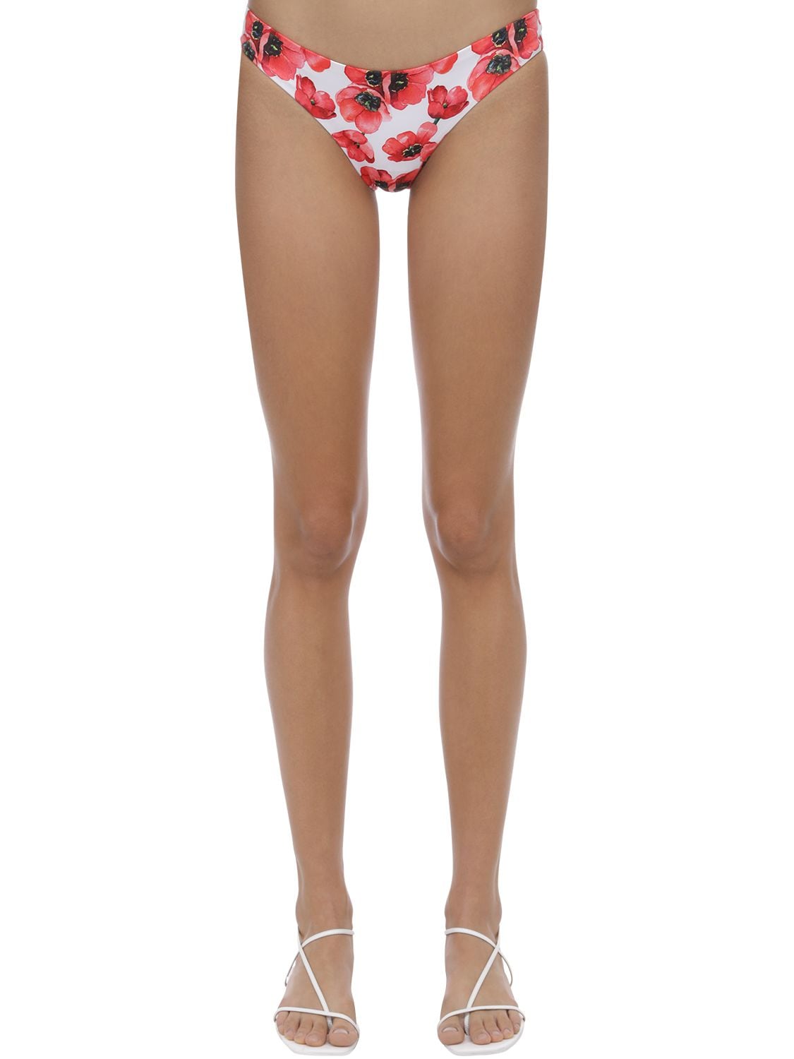Verdelimon Tunas Poppies Lycra Bikini Bottoms In White,red