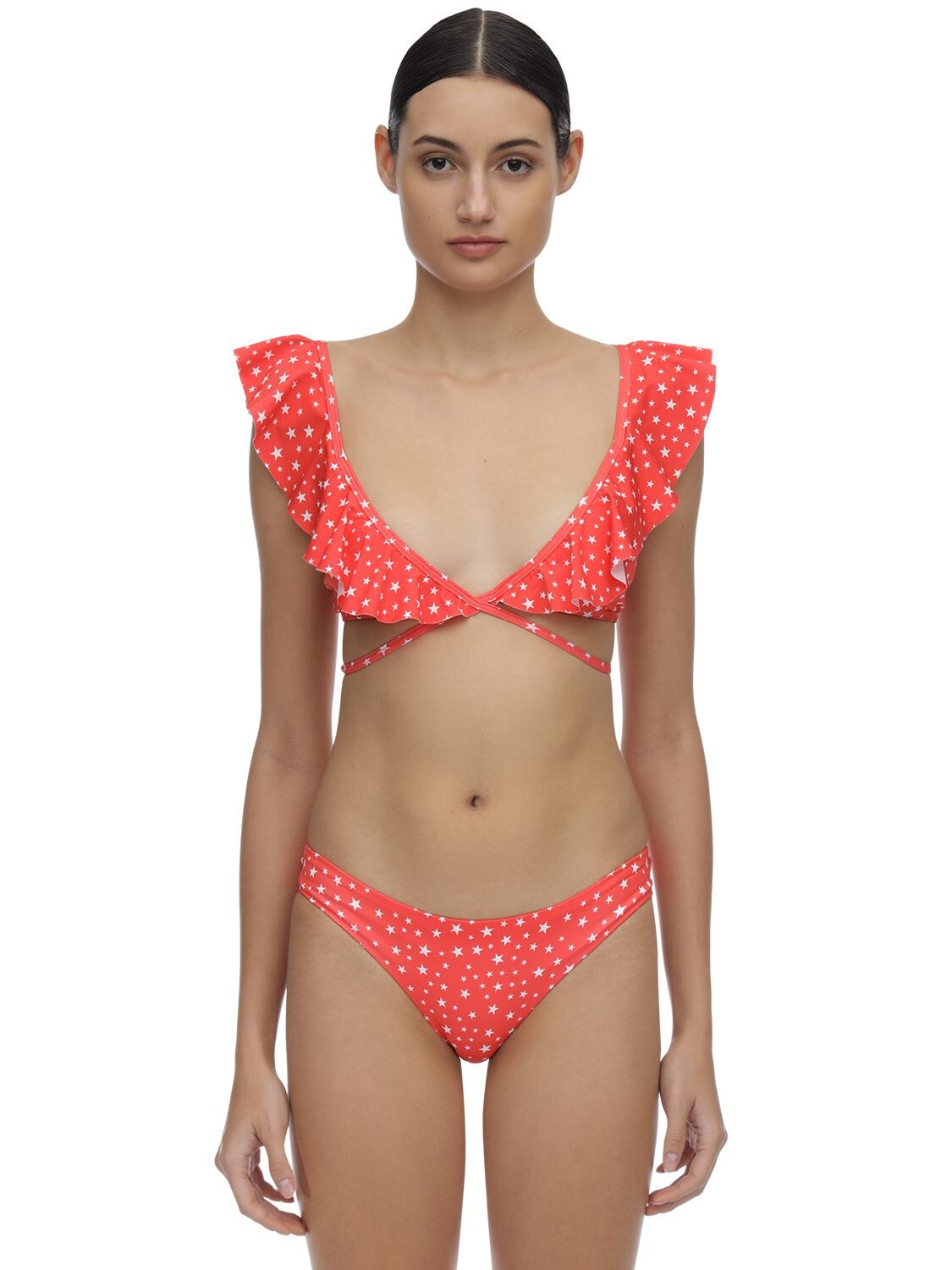 Verdelimon Abilane Ruffled Lycra Bikini Top In Coral