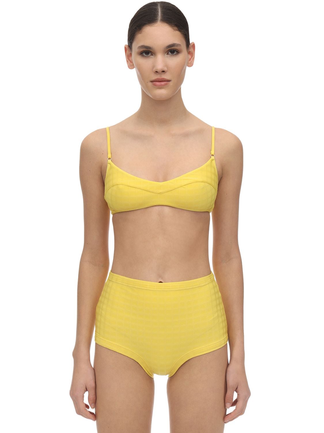 Fella Swim Solomon Tile Textured Lycra Bikini Top In Yellow
