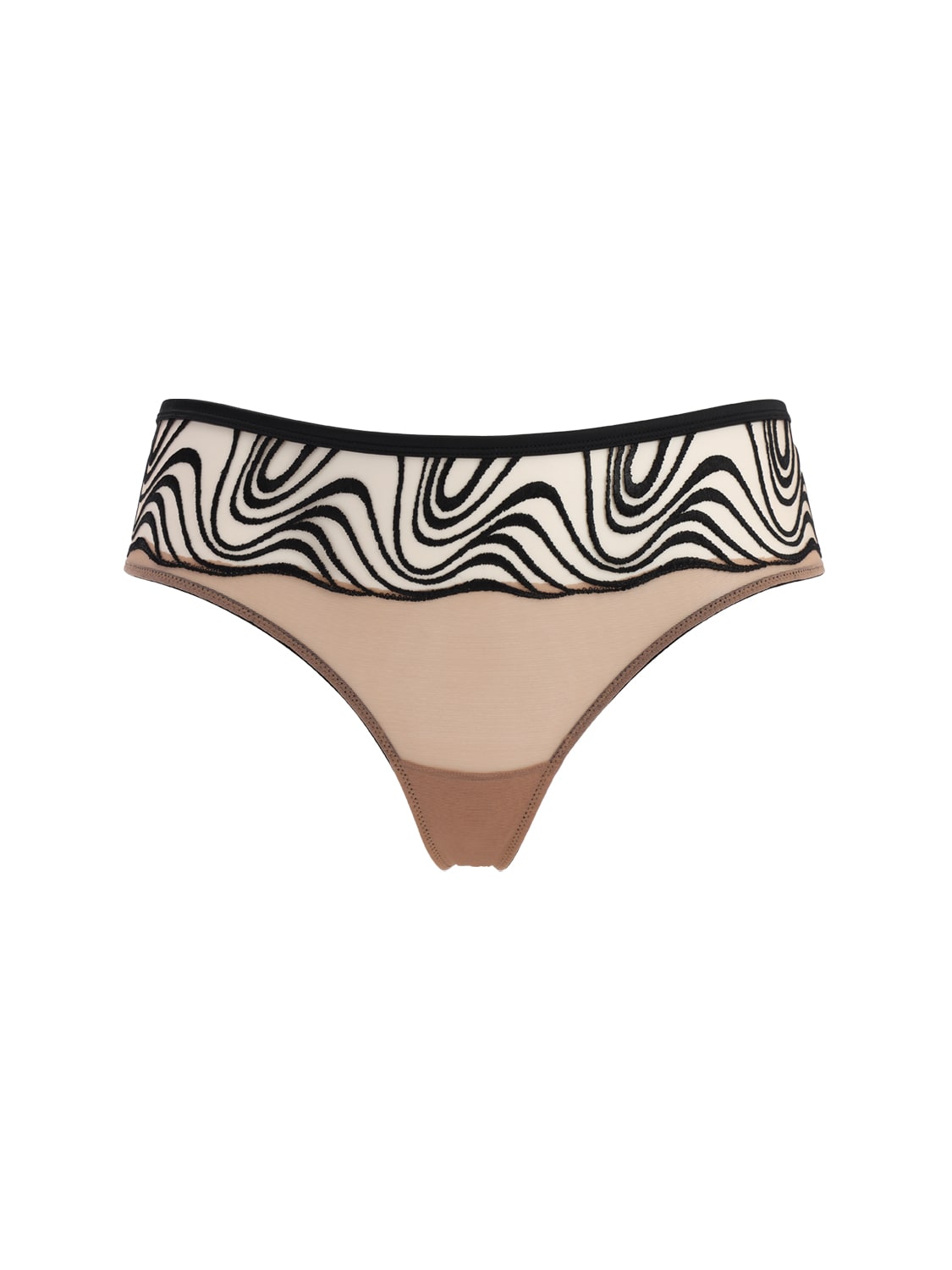 Noelle Wolf Mist Embroidered Thong In Nude,black