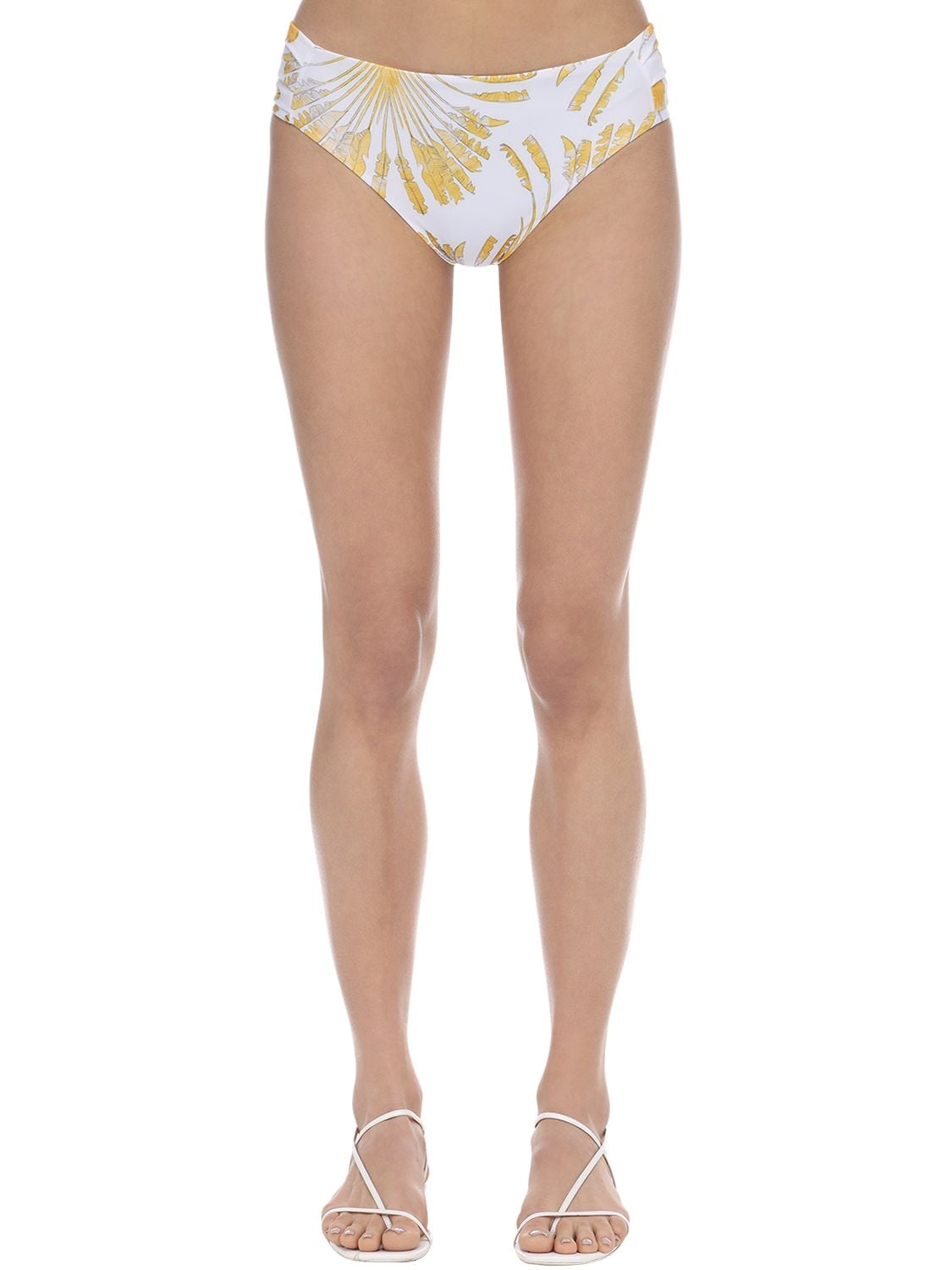 Azulu Rumba Printed Bikini Bottoms In White,yellow