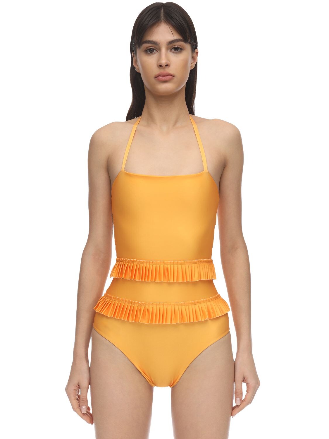 Azulu Laguna Ruffled One Piece Swimsuit In Yellow
