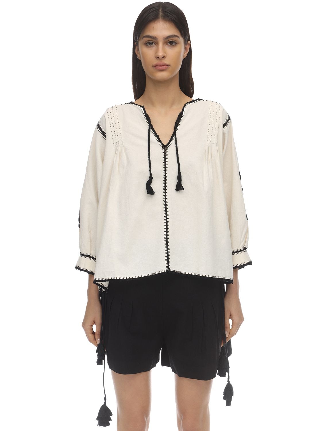 Carolina K Oaxaca Embroidered Cotton Blouse In White ModeSens