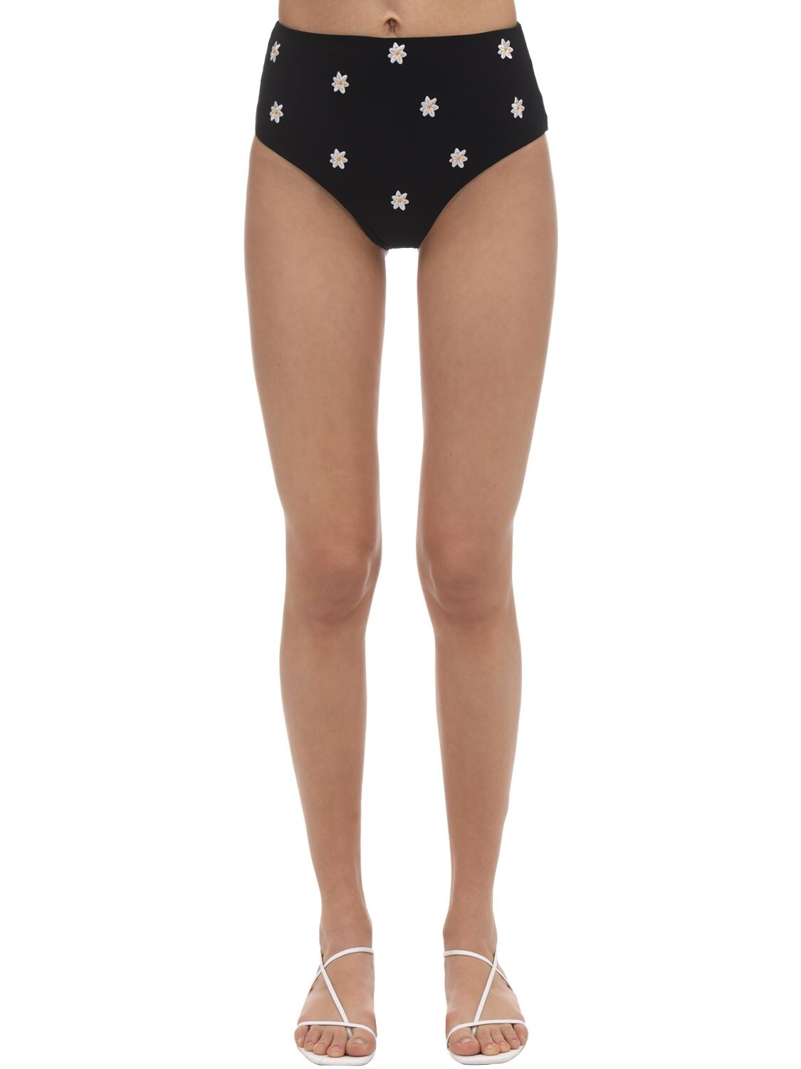 Anemone Embroidered Cheeky High Waist Bottoms In Black