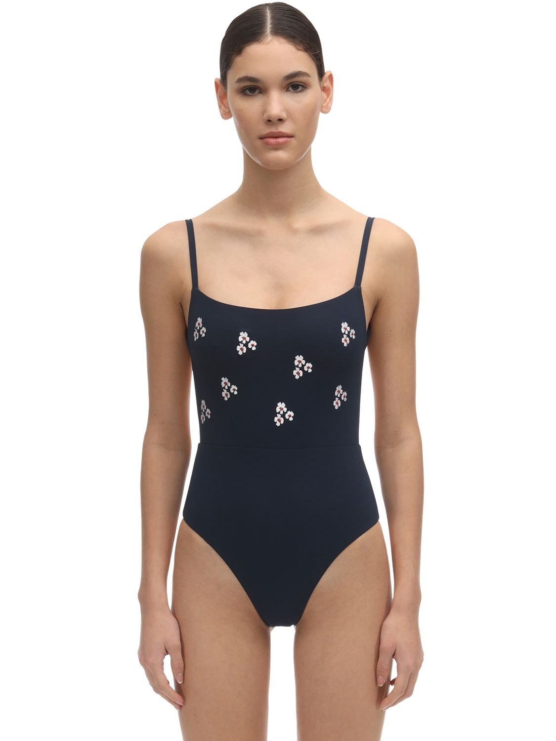 Anemone Embroidered One Piece Swimsuit In Navy