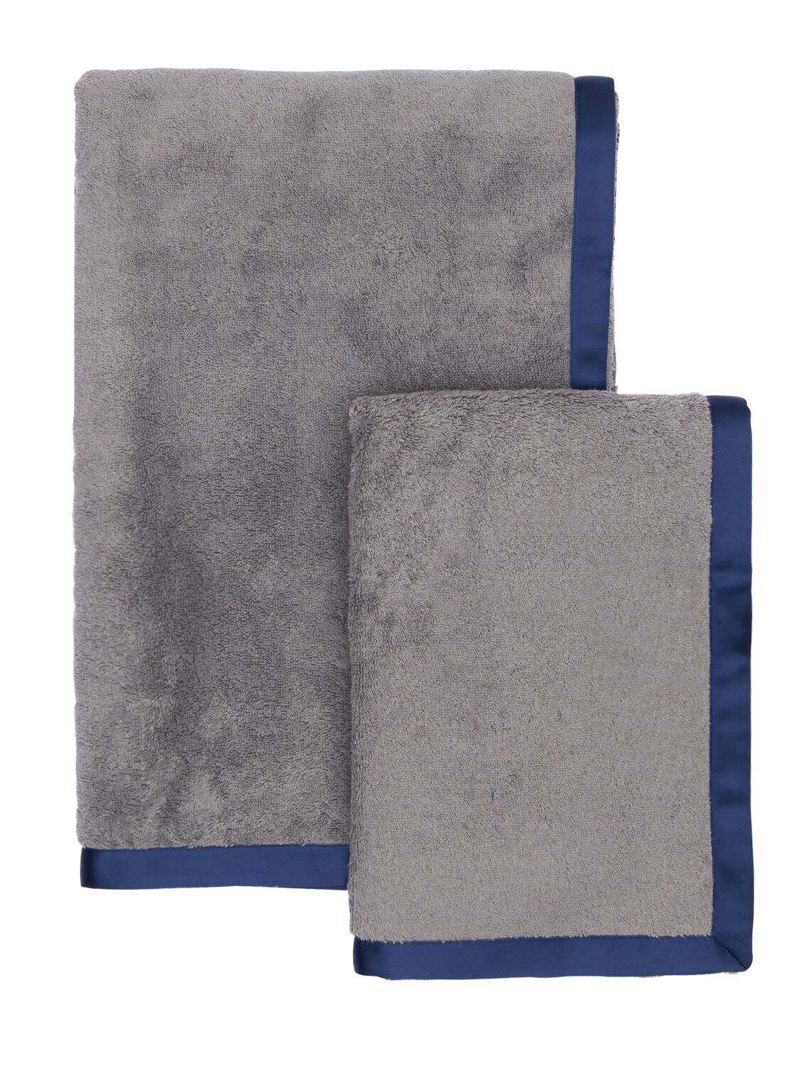 Alessandro Di Marco Set Of 2 Cotton Terrycloth Towels In Grey,blue