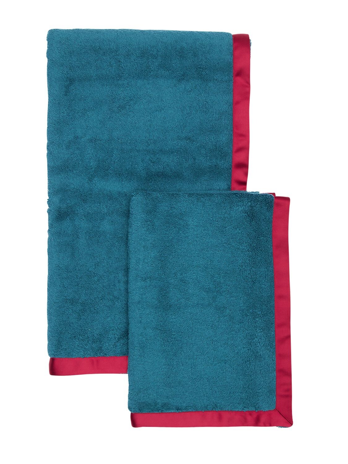 Alessandro Di Marco Set Of 2 Cotton Terrycloth Towels In Petrolblue,red