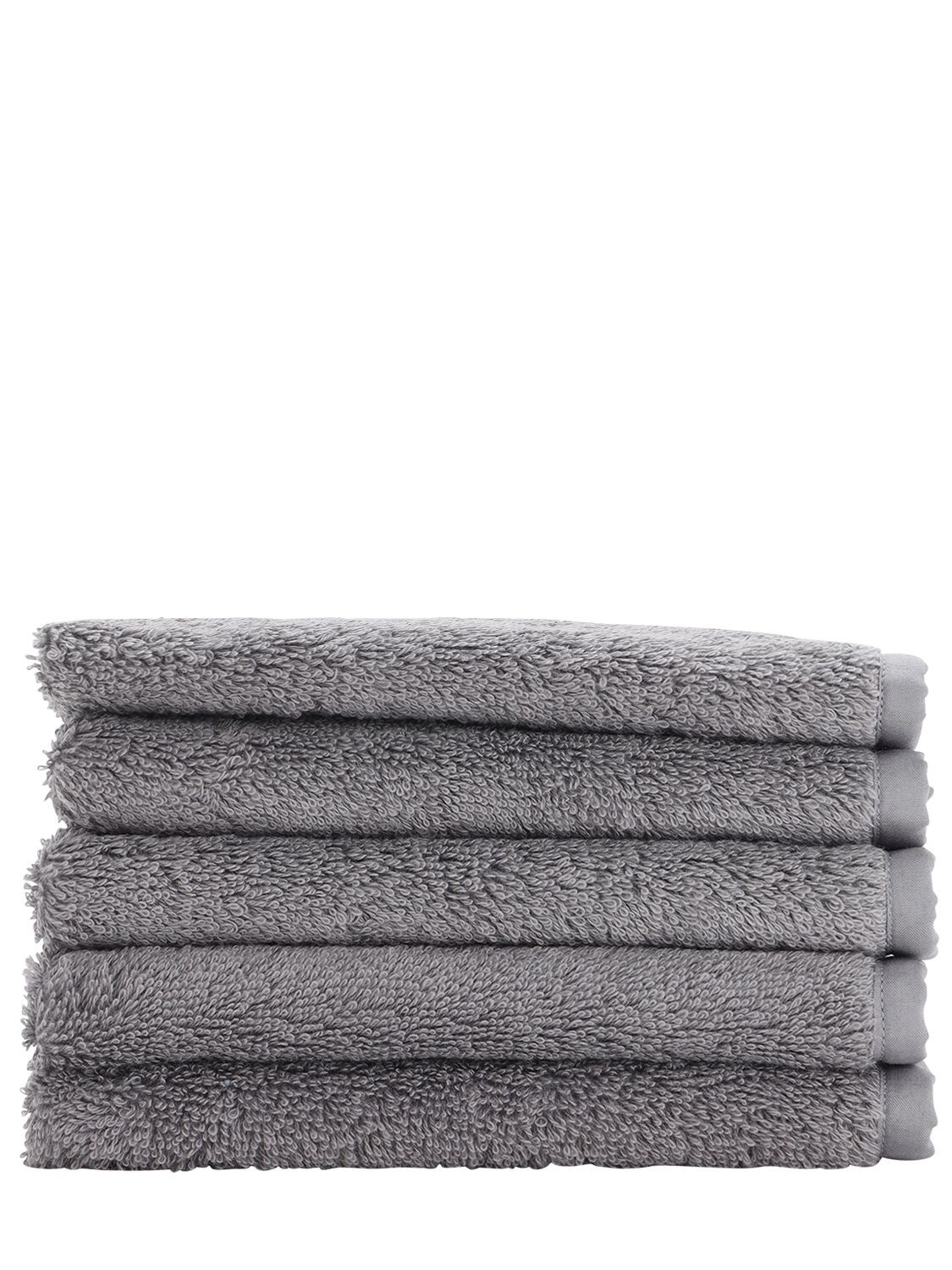 Alessandro Di Marco Set Of 5 Cotton Terrycloth Washcloths In Grey,white